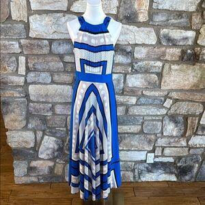 Blue Geometric Patterned Halter Dress
